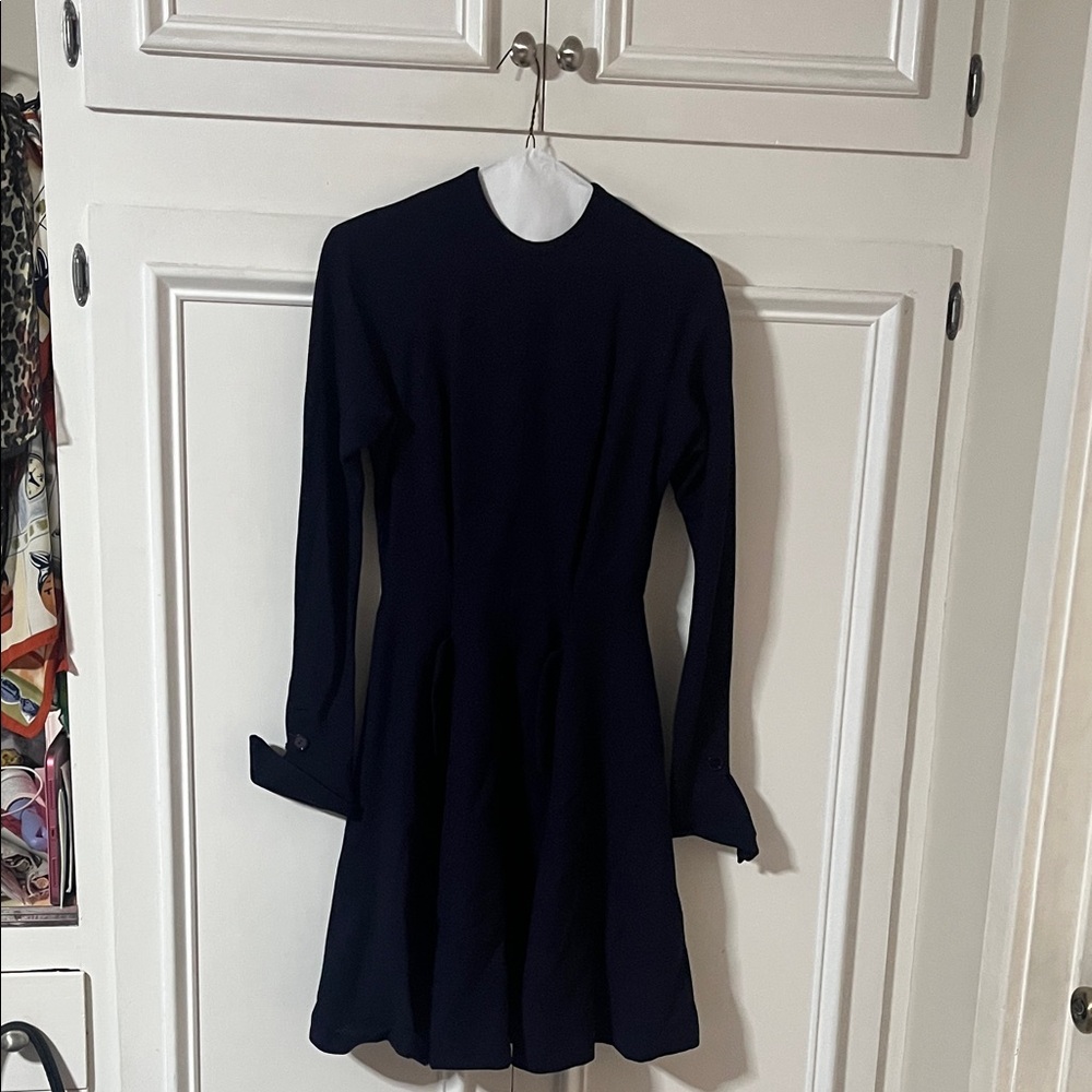 1950’s Long-Sleeve Navy Fit-and-Flare Dress( altered length)